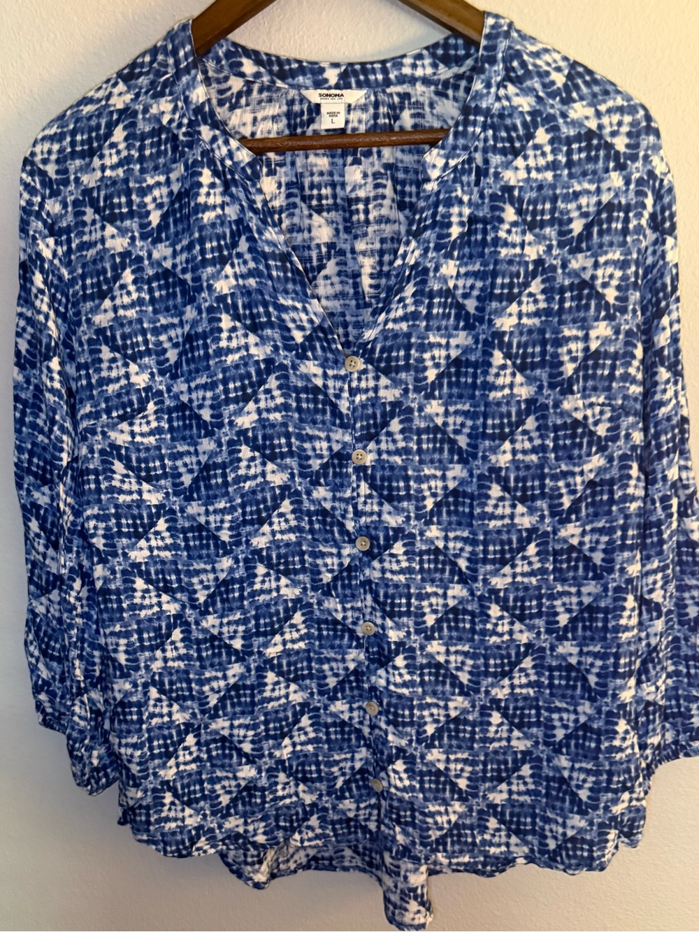 Sonoma Blue and White Geometric Button-Down Shirt